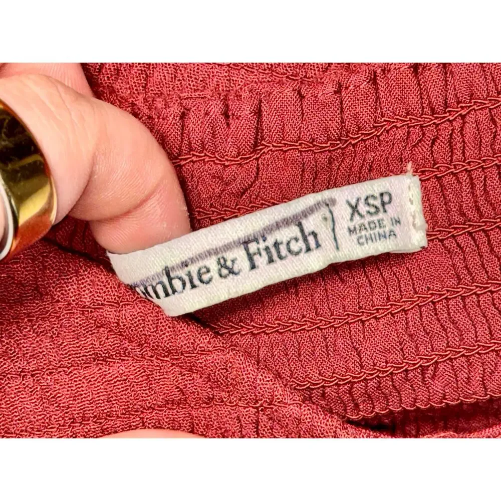 Abercrombie & Fitch Burgundy Red Smocked Puff Sleeve Slit Maxi Dress Size XS